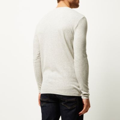 Grey ribbed grandad top